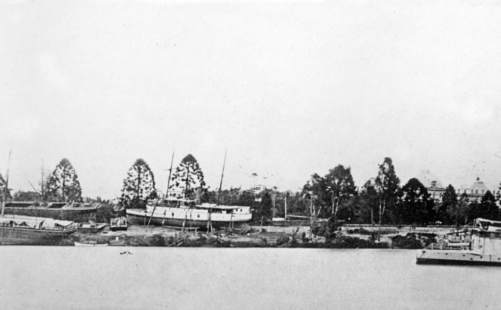 Boats grounded within the Botanic Gardens, 1893