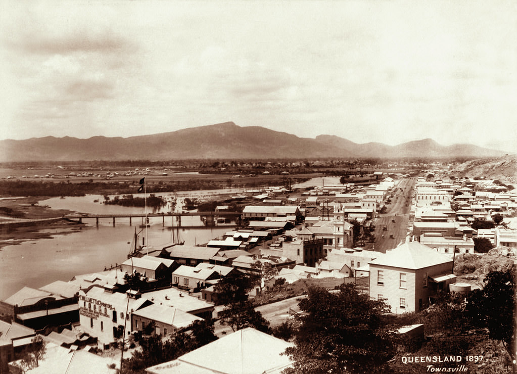 Looking across Ross River to Mount Stuart, Townsville, 1897