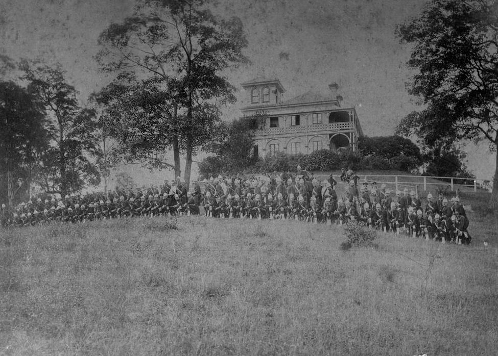 The Queensland Scottish Corp in front of Fernberg, Brisbane, 1887