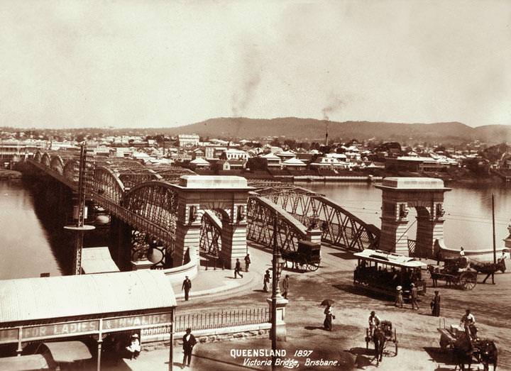 Victoria Bridge from Treasury Building towards South Brisbane and Mt Coot-tha, Brisbane, 1897