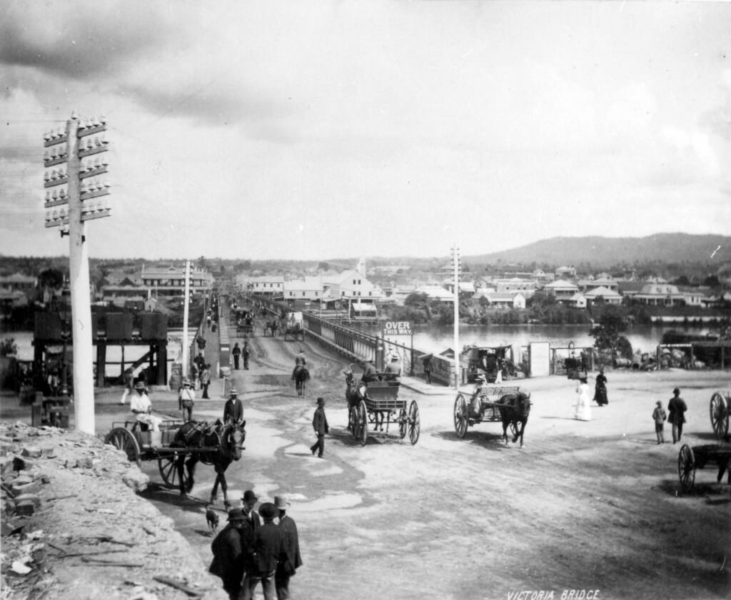 Victoria Bridge from Queen Street, Brisbane, 1880