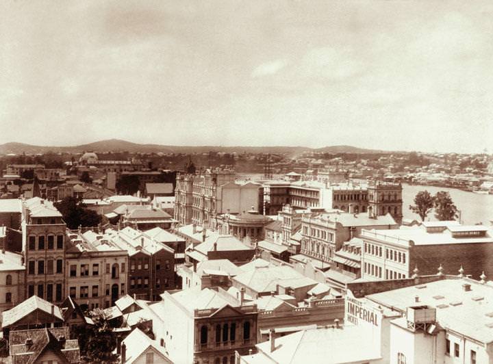 View of Brisbane from chimney of Bartons Electric Works and vicinity of Adelaide Street towards Treasury Building, 1897