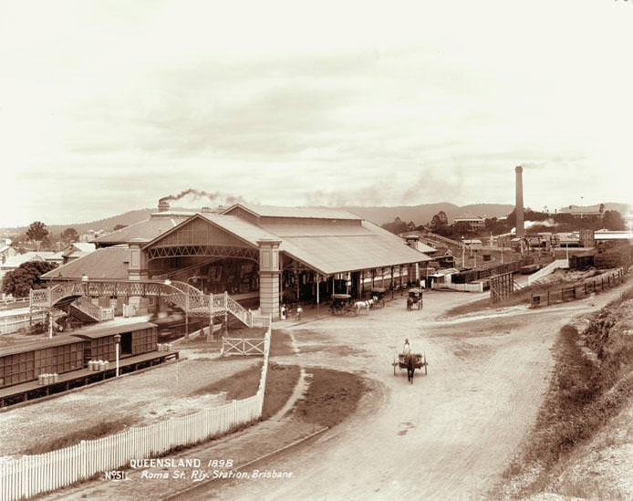 Roma Street Railway Station looking towards Mt Coot-tha, Brisbane, 1898