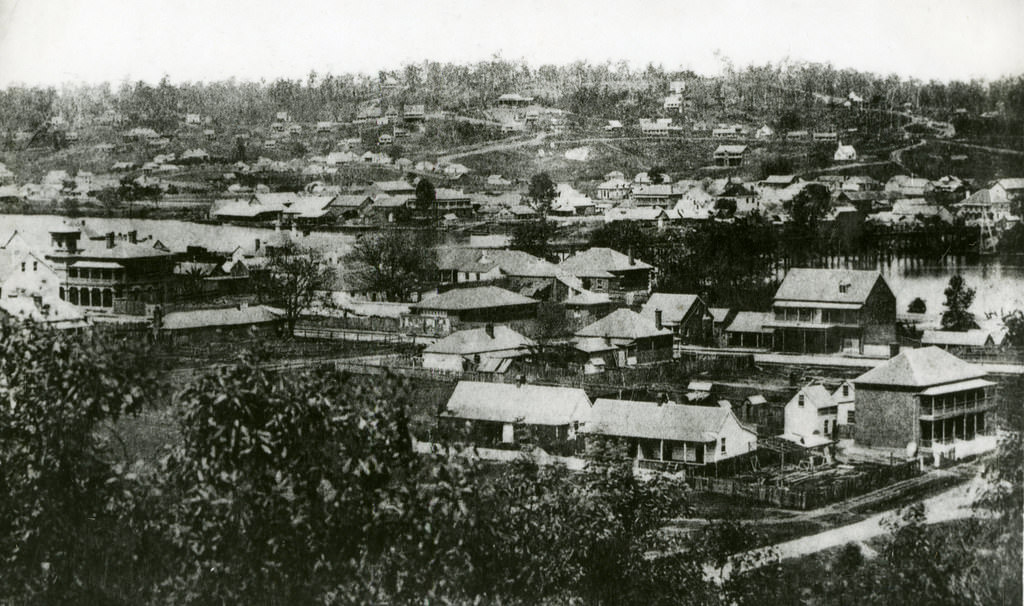 Brisbane from Observatory, First Bridge Across River 1866