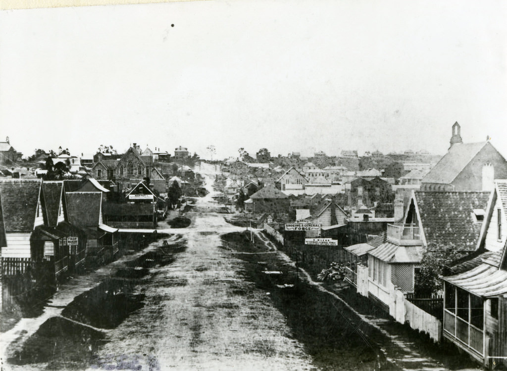 Adelaide St From George St. The Methodist Church is on the right 1865