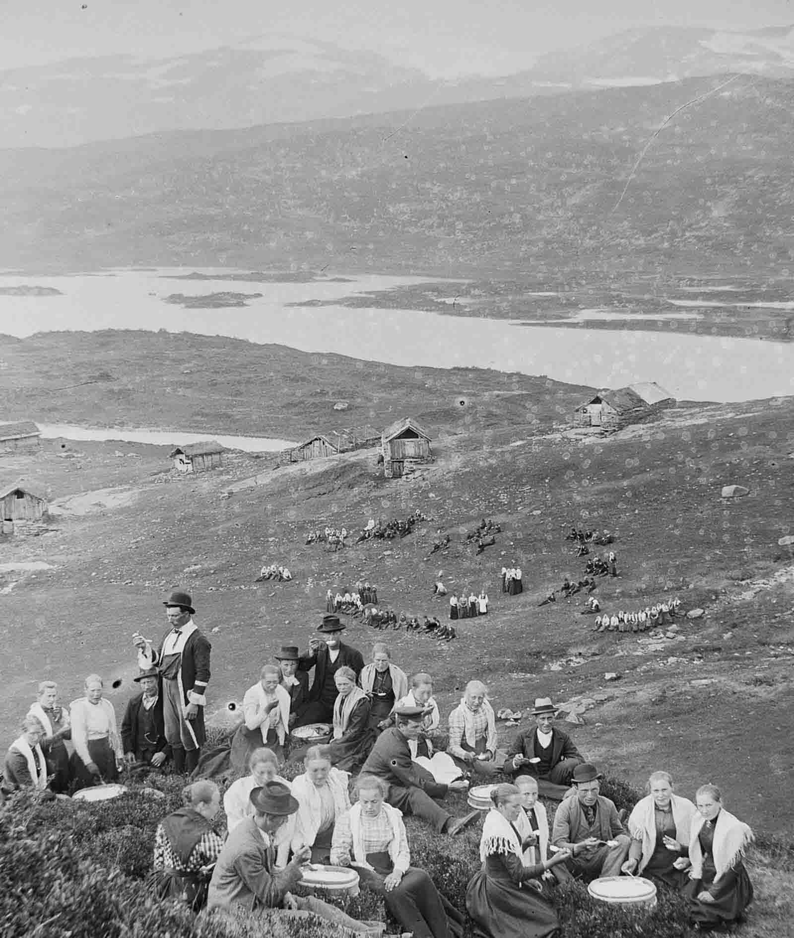 A picnic at a mountain farm.