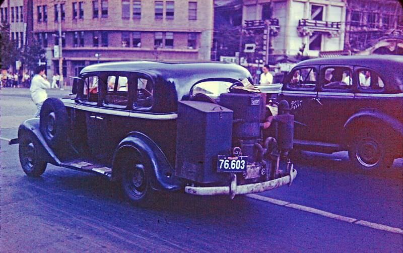 Tokyo. Coal-burning car, 1950