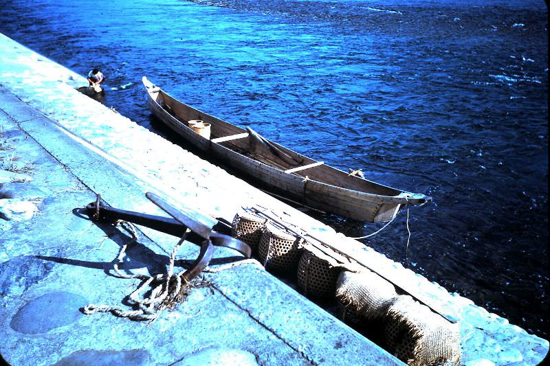 Cormorant baskets and a fishing boat in Gifu