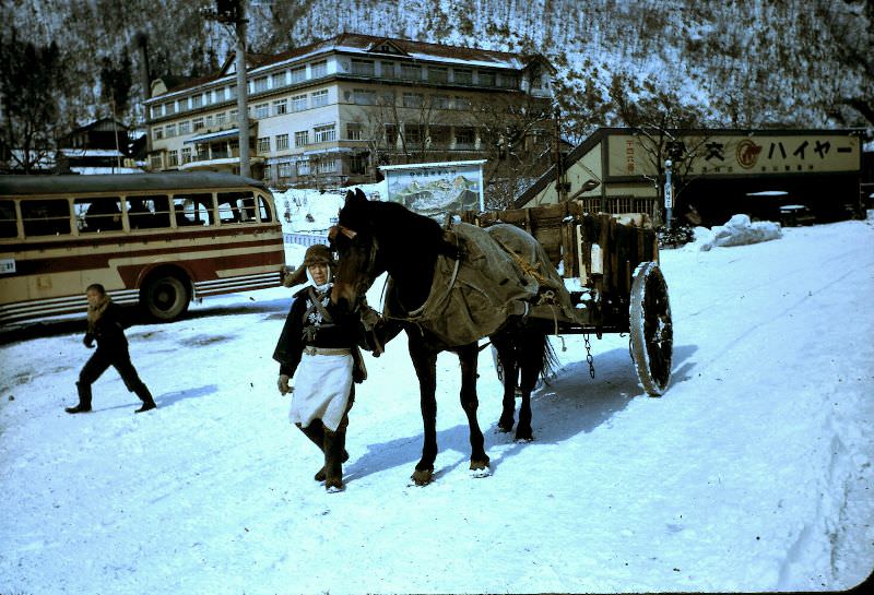 Man and a horse in Noboribetsu