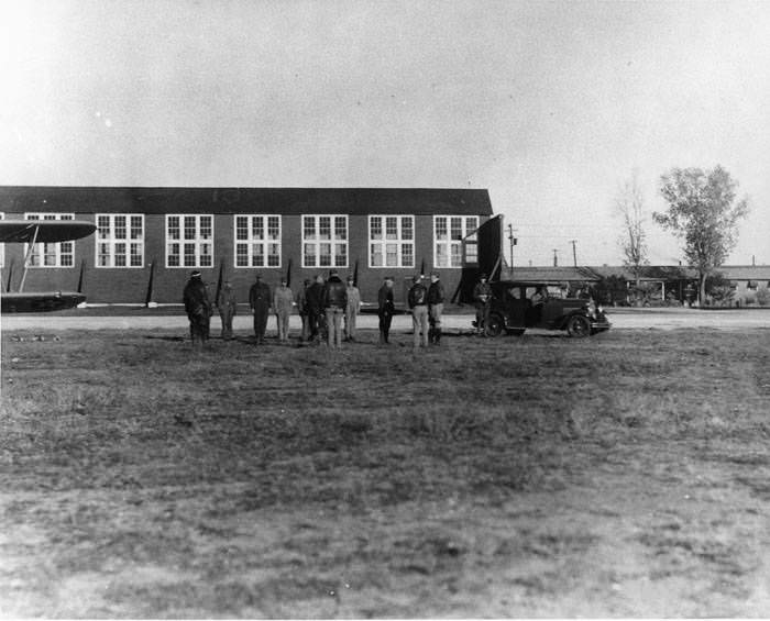 Ground crew inspection, Brooks Field, 1930s