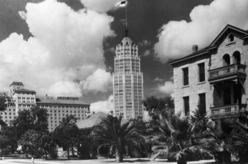 Smith-Young Tower and the Plaza Hotel from Dwyer Avenue, 1930