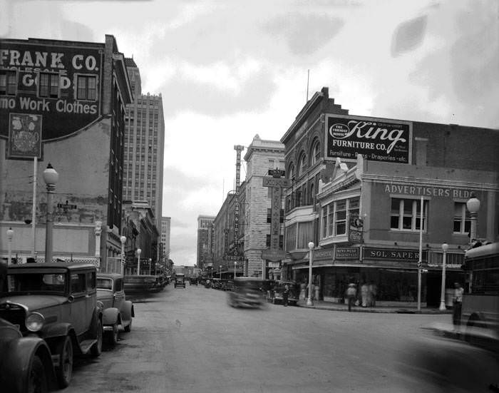 W. Commerce Street looking west toward intersection of Navarro Street, San Antonio, 1935