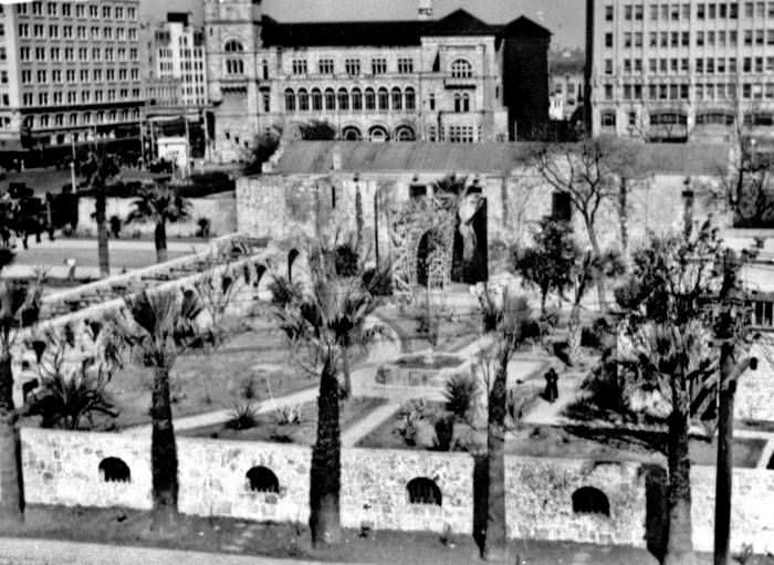 Bird's-eye view of south elevation of Alamo and grounds, San Antonio, Texas, ca. 1936