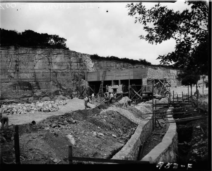 The elephant pit in the San Antonio Zoo under construction, 1936