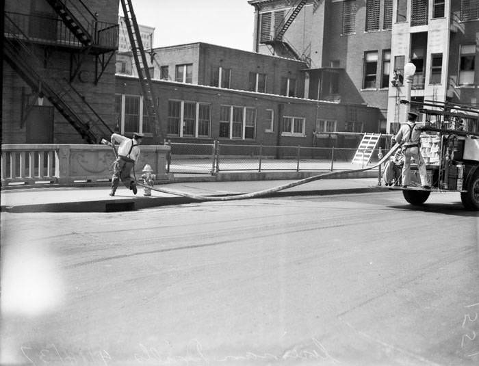 San Antonio firemen in drills at Central Fire Station, 1937