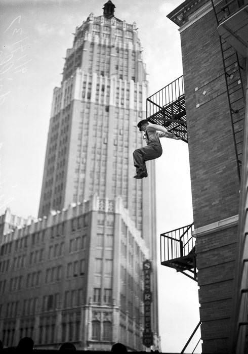 San Antonio firemen in drills at Central Fire Station, 1937