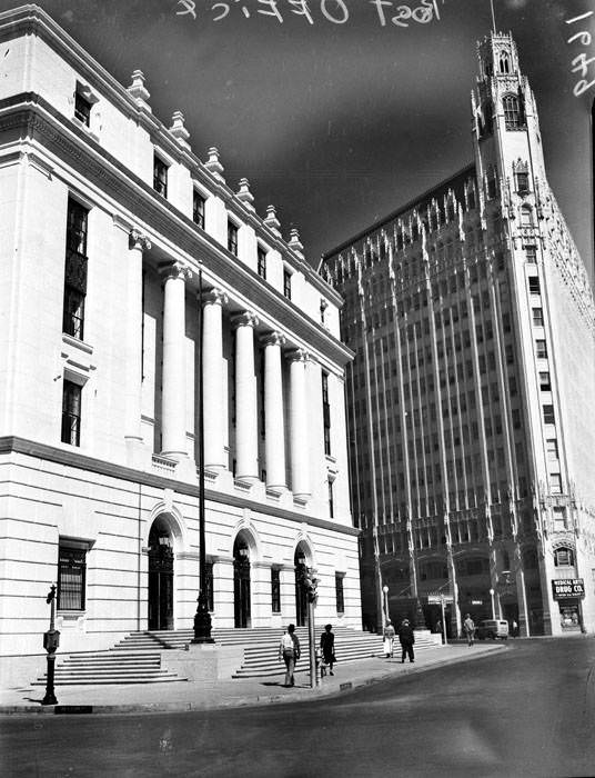 Views of the new Federal Building and Post Office on Alamo Plaza, 1937