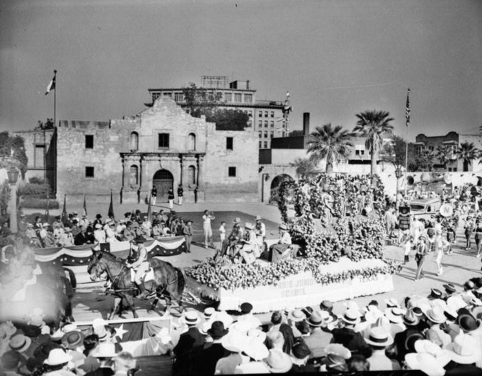 Various floats in the 1937 Battle of Flowers Parade, 1937