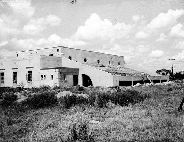 Goliad State Park auditorium under construction, 1937