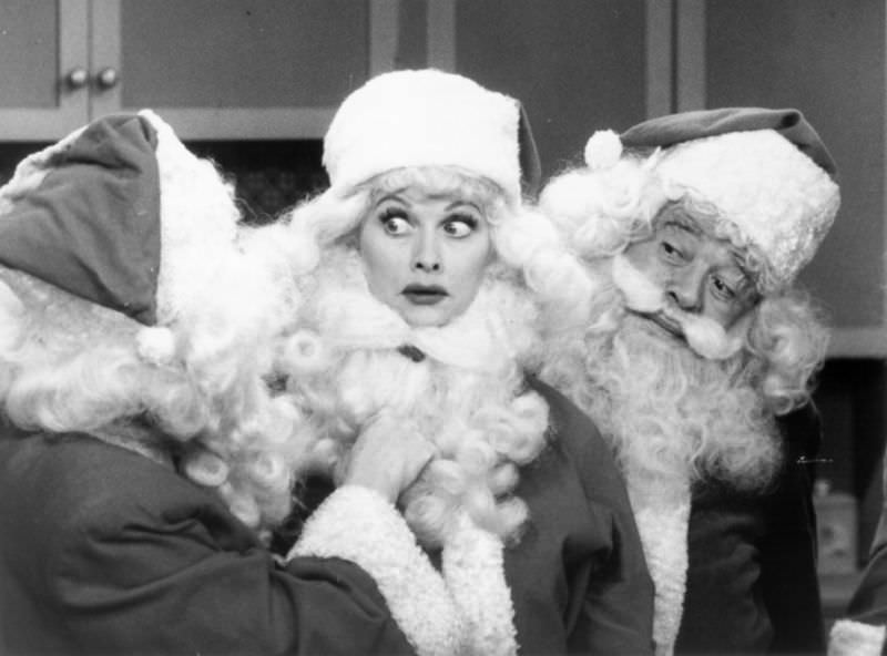 Lucille Ball and fellow cast members during the 'I Love Lucy Christmas Special,' 1956.