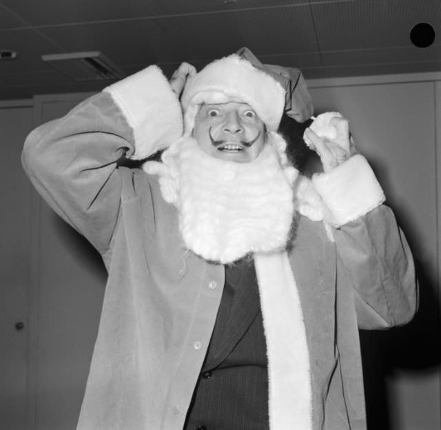 Salvador Dali in Santa outfit, 1961.