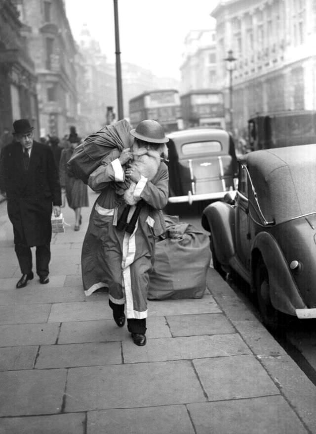 Father Christmas in wartime London, 1940