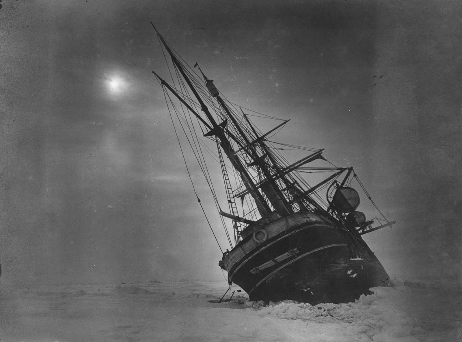 Endurance lists as she is squeezed by shifting ice.