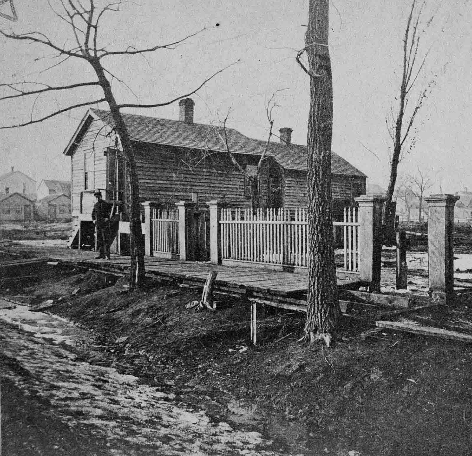 The undamaged O’Leary cottage, near the origin point of the fire.