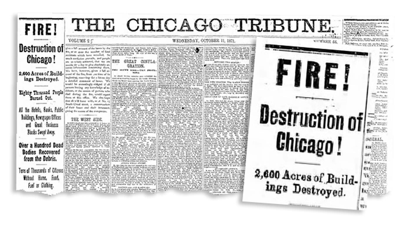 The Oct. 11 edition of the Chicago Tribune following the Great Chicago Fire.