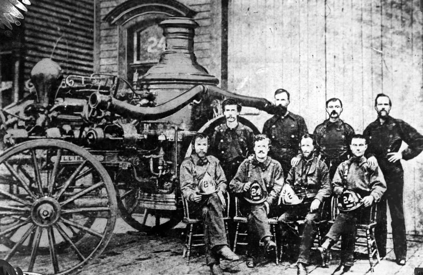 Firefighters that made up Engine company No. 24 when this photo was taken, fought the Great Chicago Fire back in 1871.