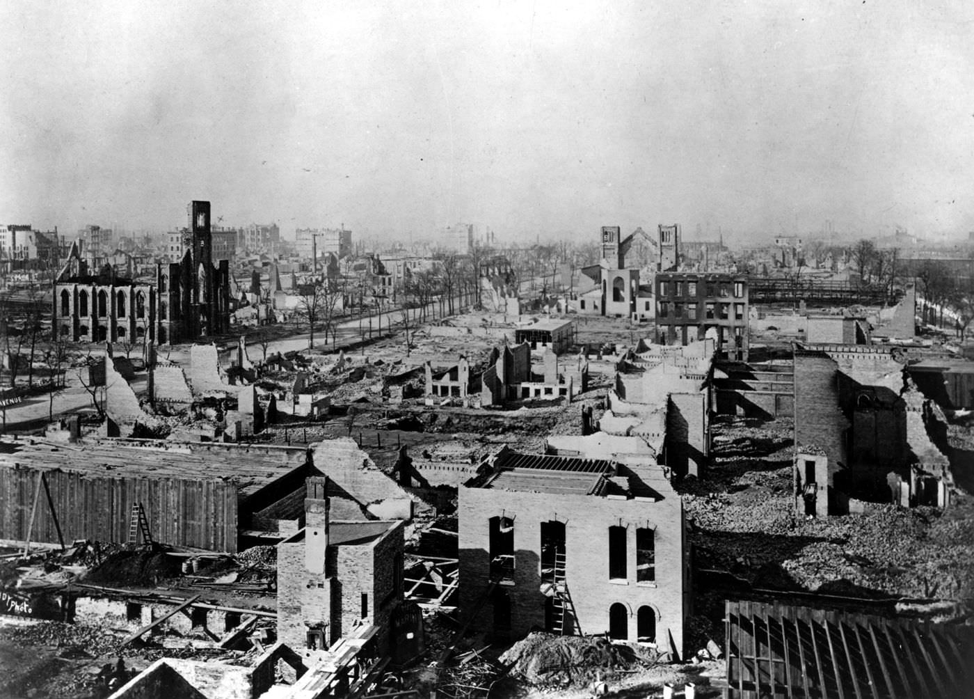 Looking north across what is now the Loop after the Great Chicago Fire of 1871.