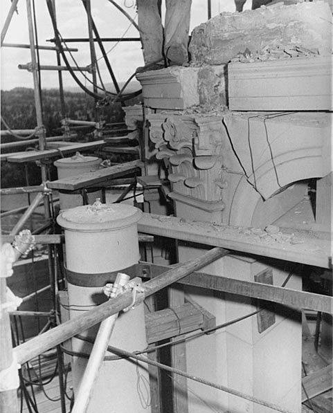 Earthquake damage to columns of Legislative Building, Washington State Capitol Group, Olympia, 1949