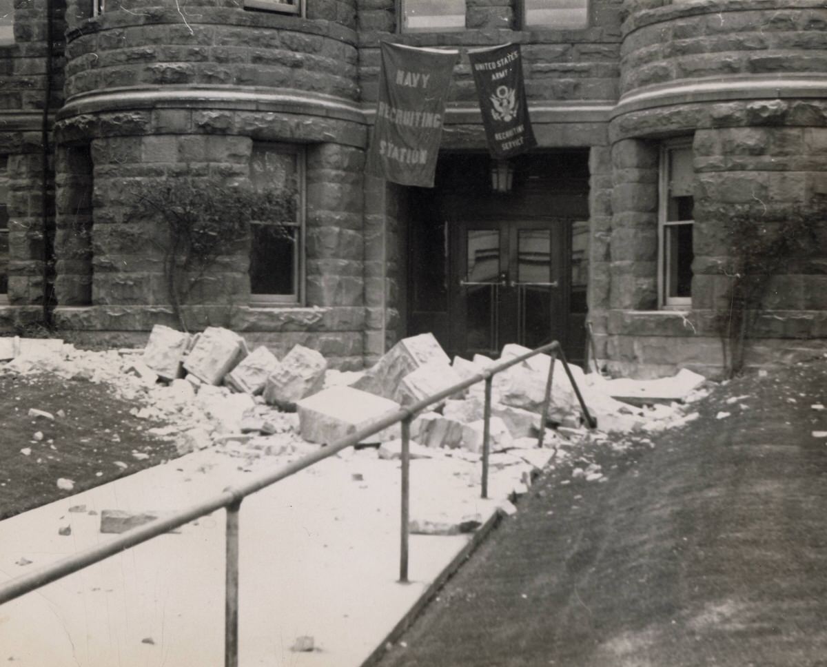 Old Capitol building after the Olympia earthquake, 1949