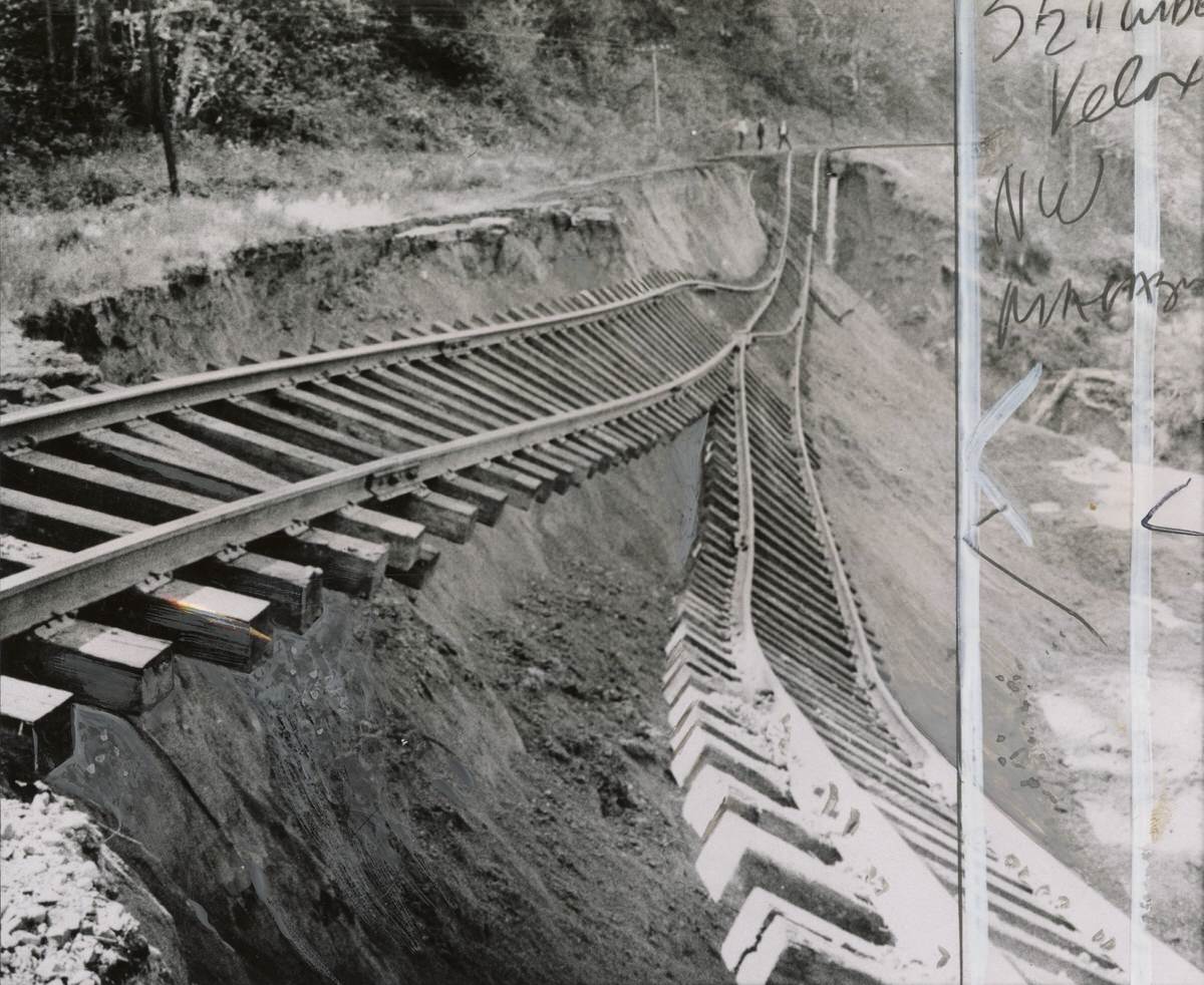 Union Pacific Railroad tracks in Olympia after 1949 earthquake