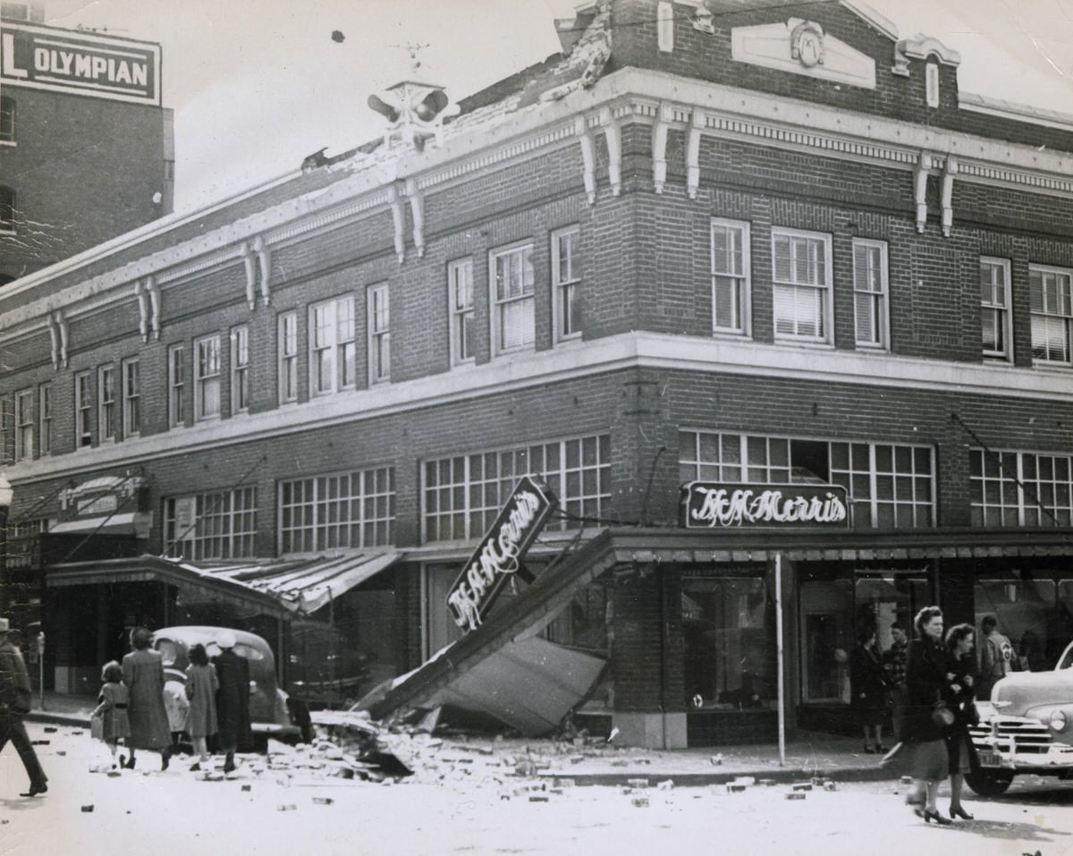 Martin Building damage after Olympia earthquake, 1949