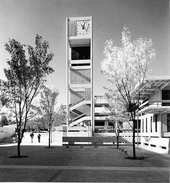 Clock tower and Library Building at Evergreen State College, Olympia, 1972