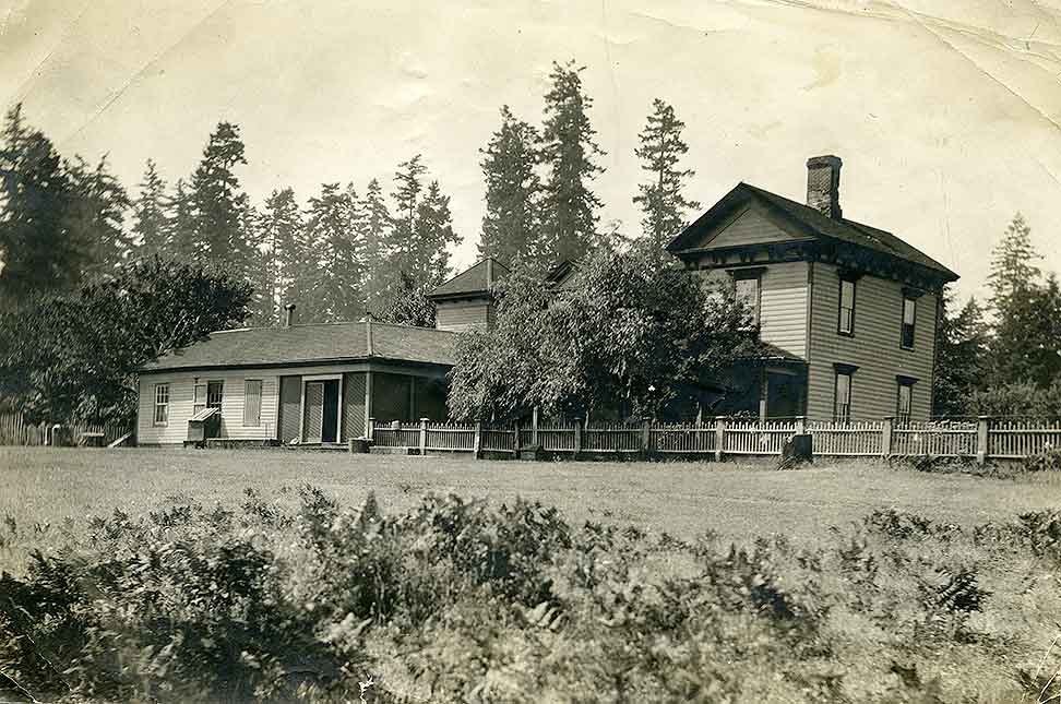 A homestead identified as the home of Nathan and Lestina Himes Eaton, near Olympia, 1870