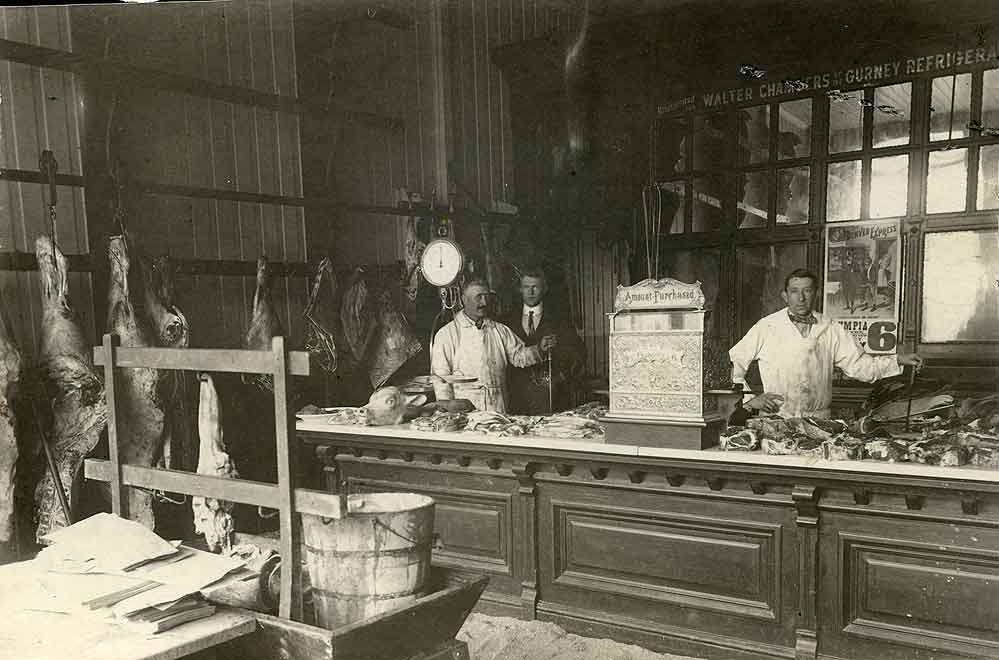 Chambers & Swanton Meat Co. Corner of 4th & Washington Olympia, 1880s