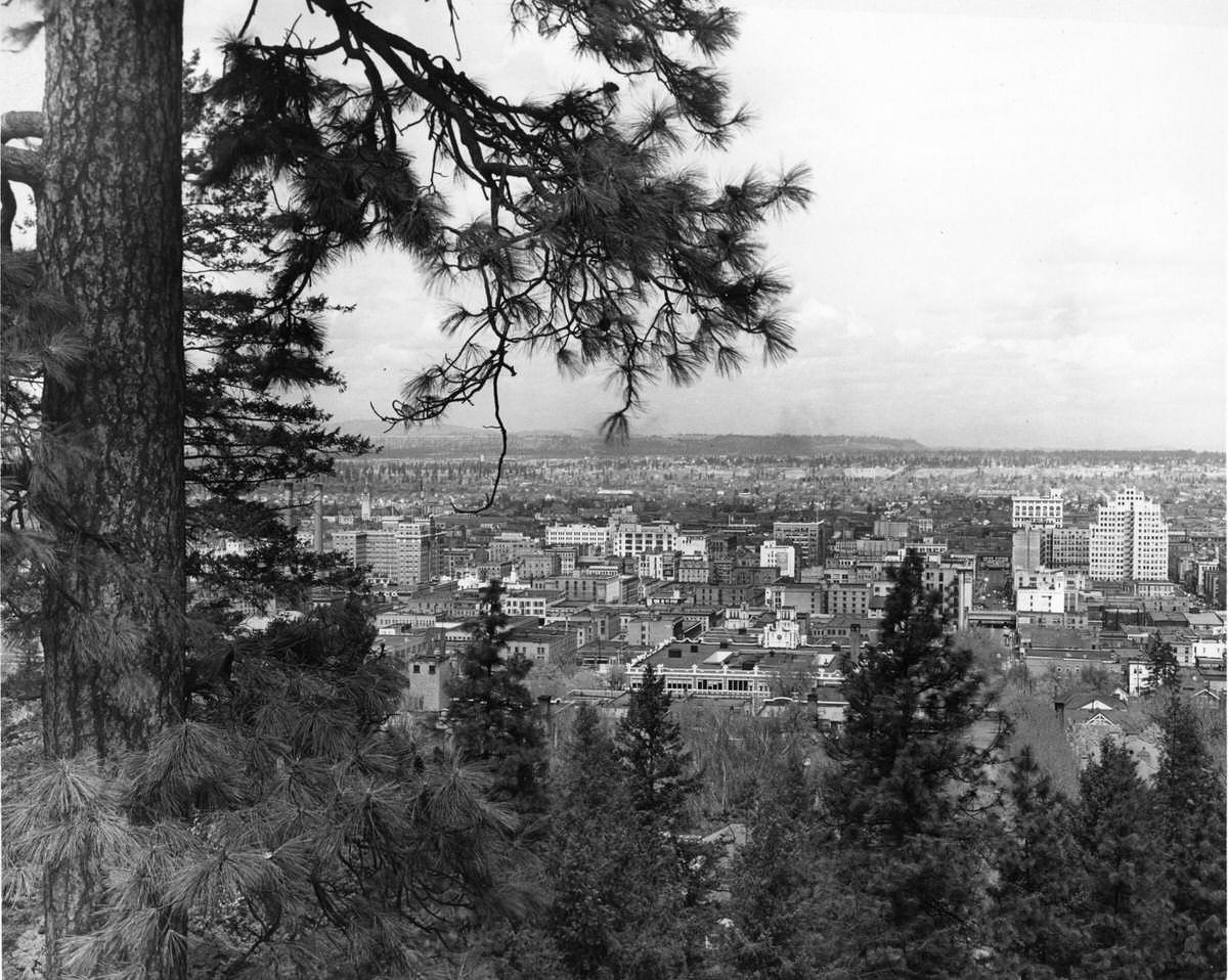 Downtown Spokane from a distance, 1949
