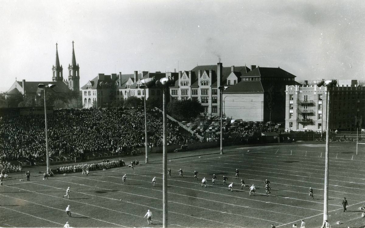 Football game at Gonzaga University, 1940s