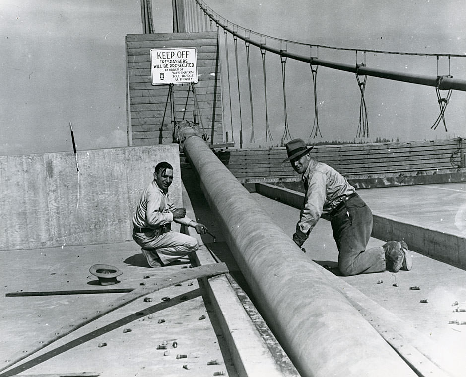 Tacoma Narrows Bridge Construction, 1939
