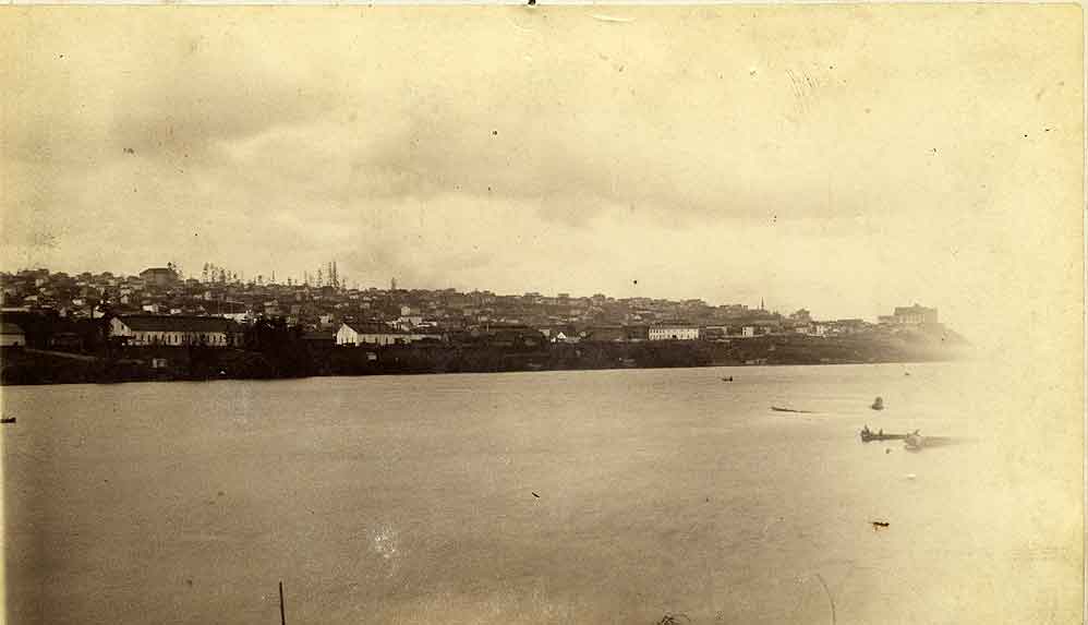 Tacoma buildings taken from Commencement Bay, 1889