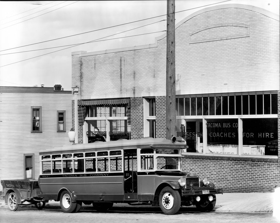 Tacoma Bus Company Office and Bus, 1927