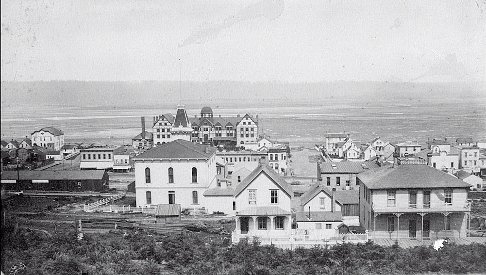 Tacoma, looking toward Tacoma Hotel from 9th and D St, 1884