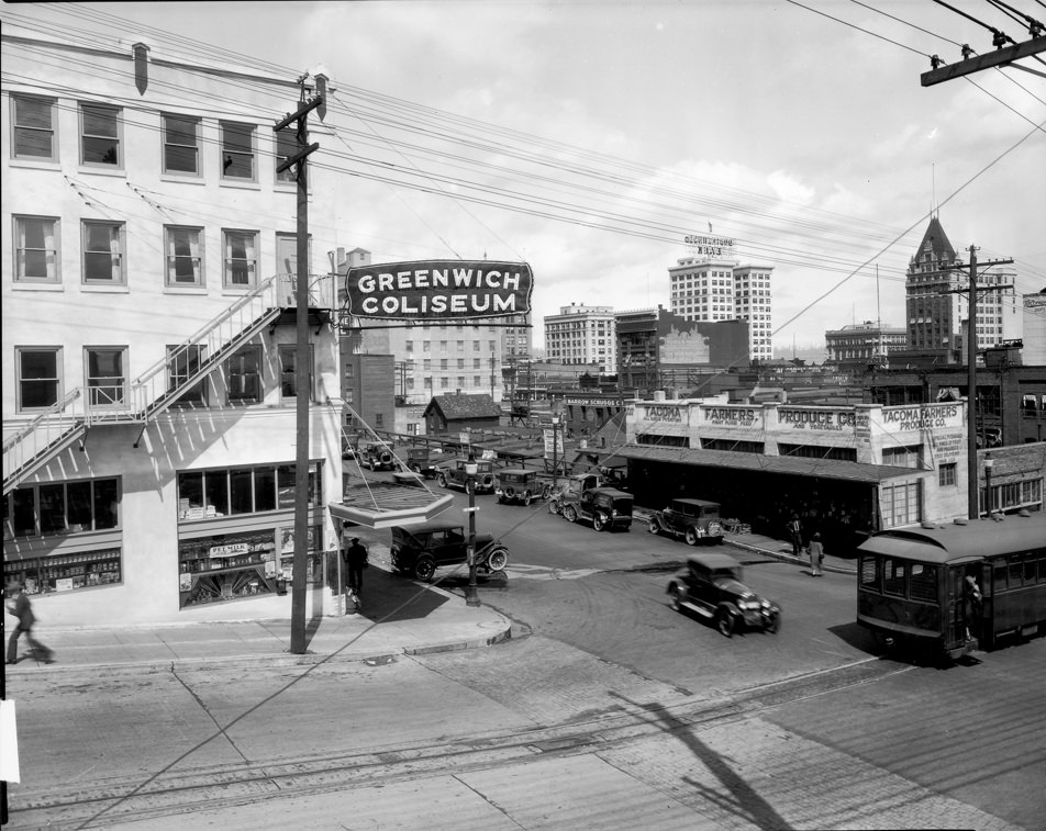 Greenwich Coliseum and Tacoma Farmers Produce Company, 1927