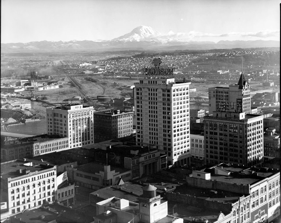 Downtown Tacoma Area and Mount Rainier, 1931