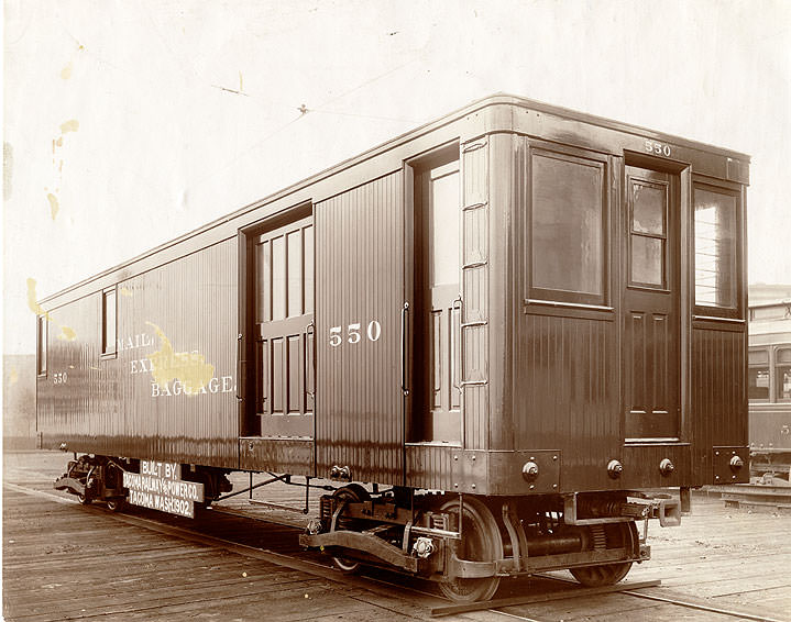 Mail, Express, Baggage Railroad Car no. 550, Tacoma Railway & Power Company, 1902