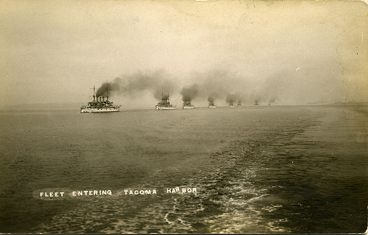 Fleet Entering Tacoma Harbor, 1908