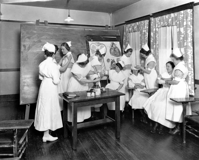Interior view of the Tacoma General Hospital School of Nursing, 1920