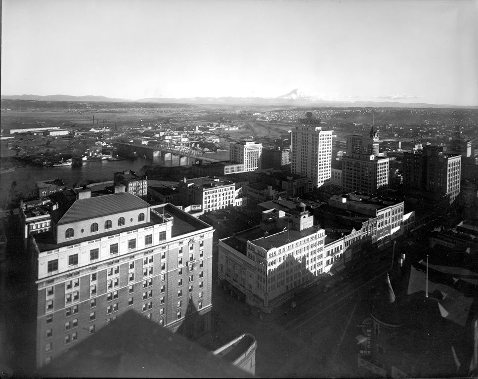 Downtown Tacoma and Mount Rainier, 1930